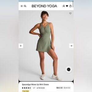 Beyond Yoga Sage Green Tank Mini Dress with Front Zip